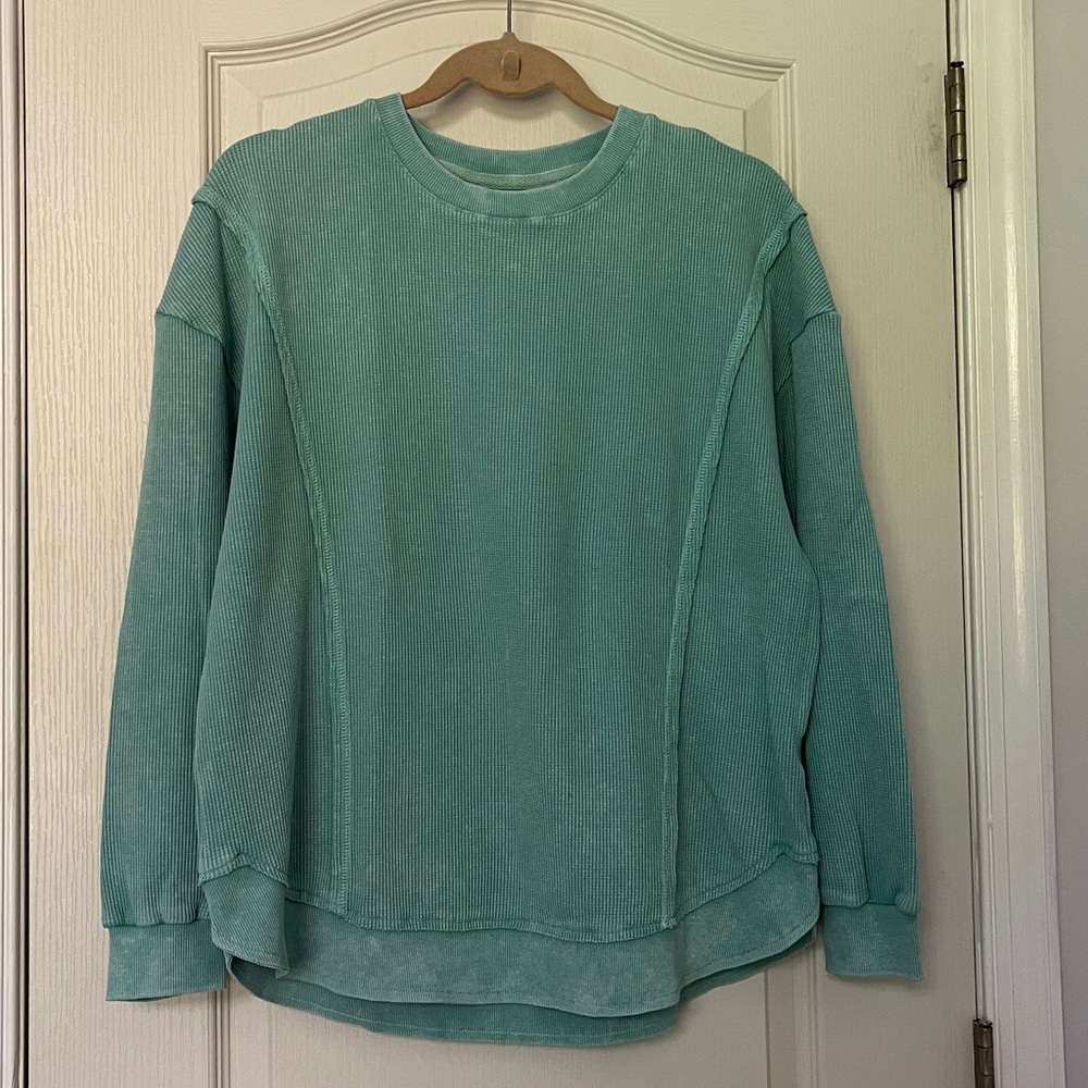 SUNDRY Green ribbed sweatshirt